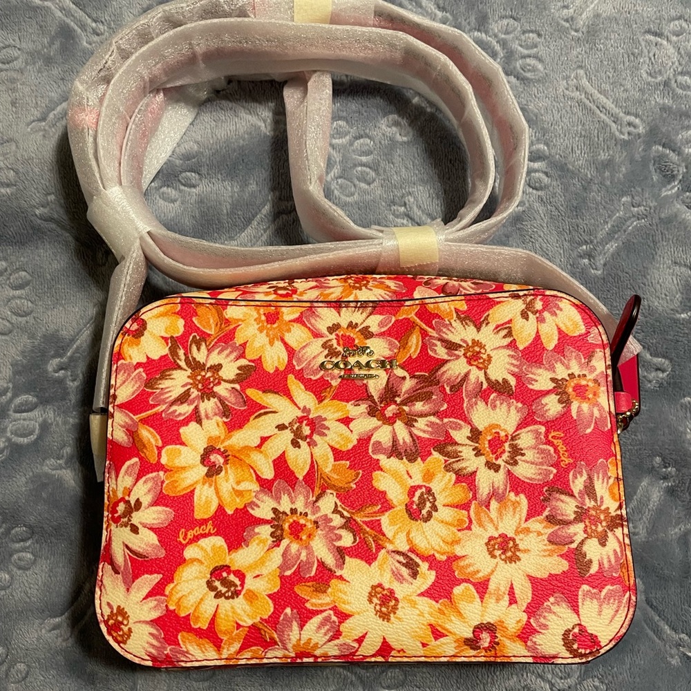 Brand New Coach Crossbody Pink with yellow flowers
